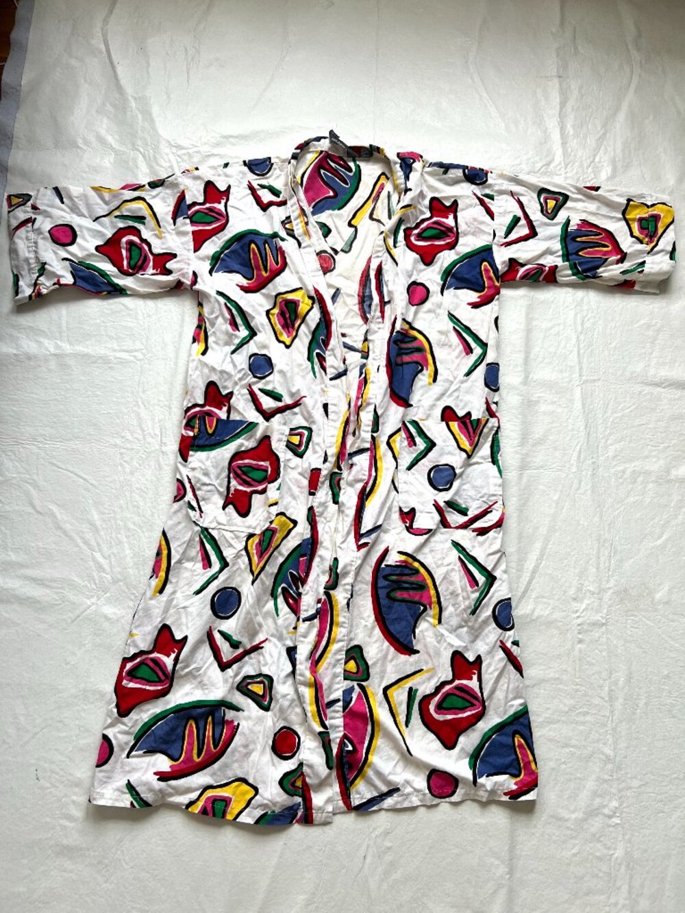 Vintage Playboy robe white multicolor abstract print cotton made in USA one size